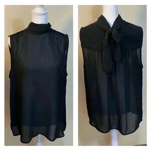 Who What Wear Black XL Chiffon Sleeveless Top with High Collar& Tie on Back.